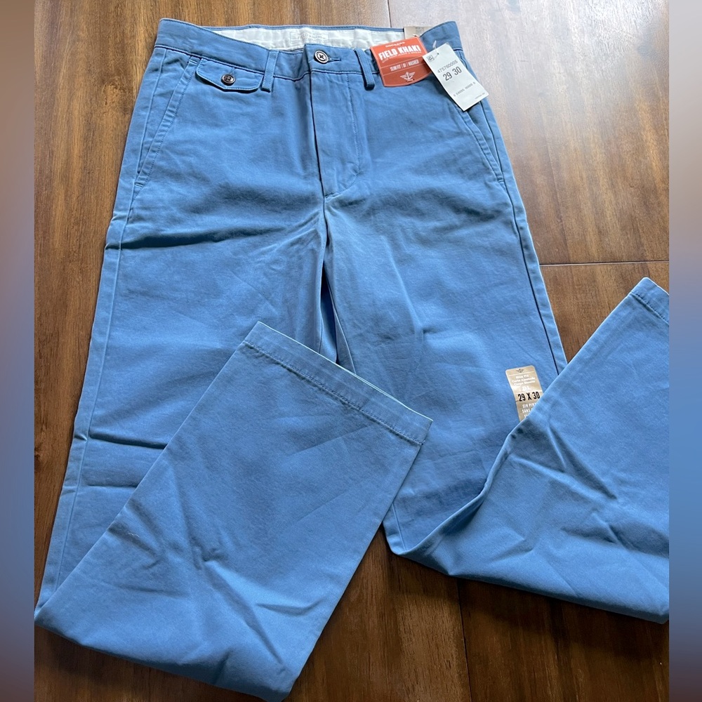 NWT Dockers blue khaki pants 29x30 slim fit flat front cotton field khakis